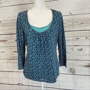 BODEN blue & white circle print top